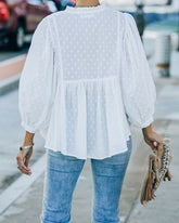 Harraz Cotton Swiss Dot Babydoll Top - White